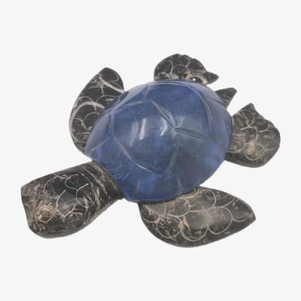 Handcarved Marble Sea Turtle Blue Gray 4